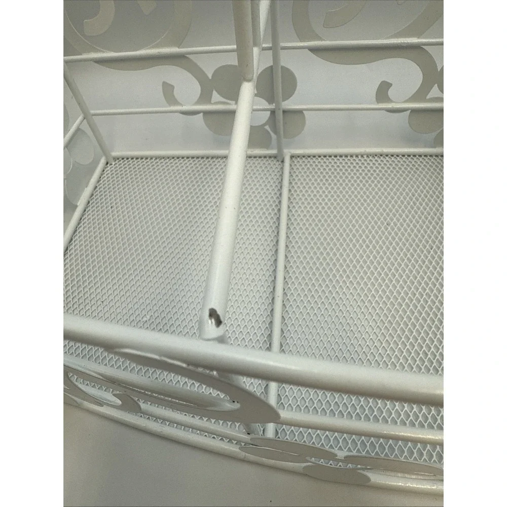 Wire Cooking Caddy White Wooden Handle (QVC?)  16.5